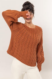 HYFVE Cable-Knit Round Neck Raglan Sleeve Sweater Sweaters