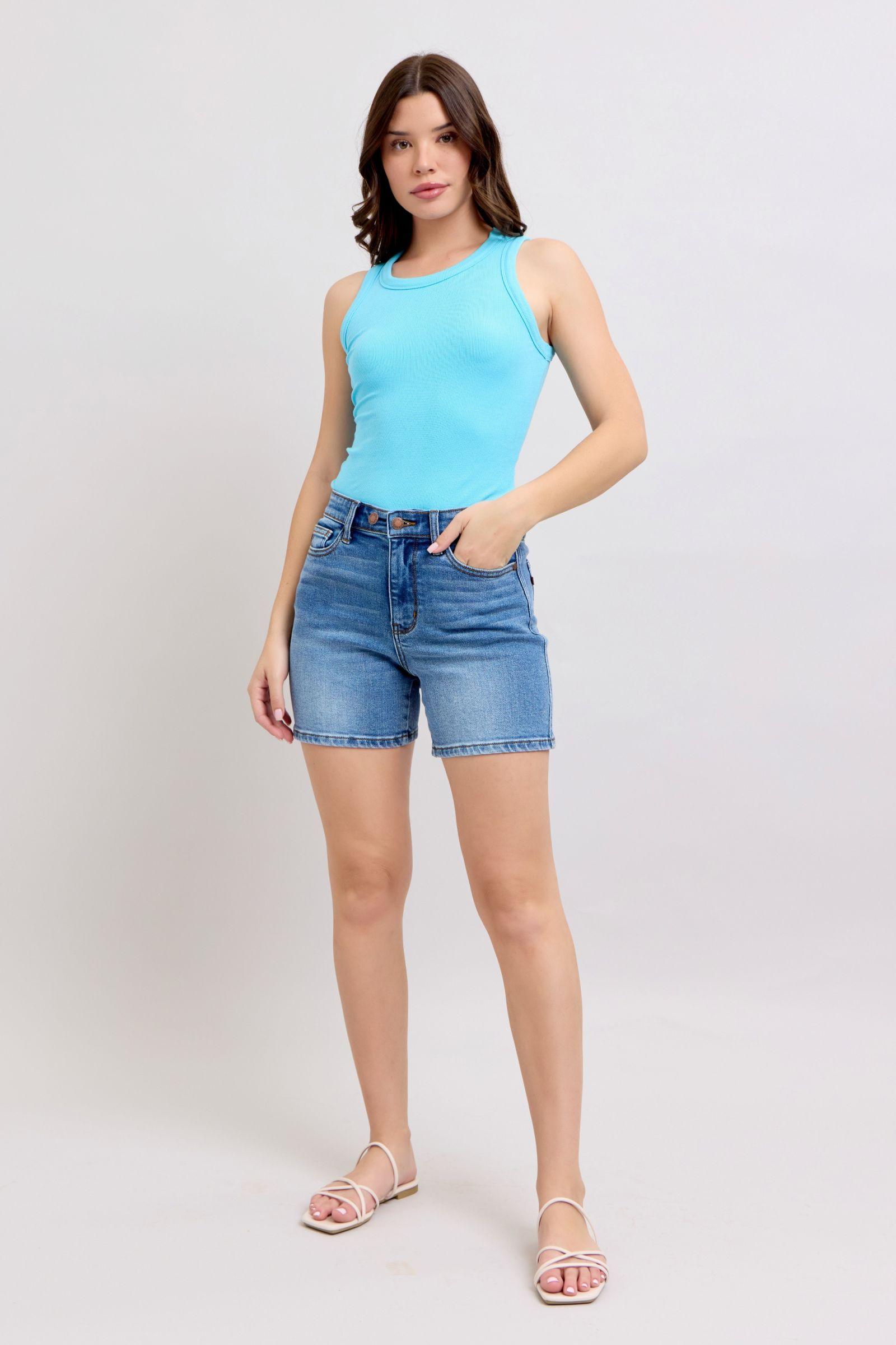 Judy Blue Full Size 2 Button Denim Shorts with Pockets Plus Size Denim Shorts