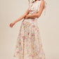 SO ME Floral Printed Woven Shoulder Bow Tie Top and Skirt Set Outfit Sets