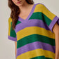SO ME Mardi Gras loose fit V-neck striped sweater top