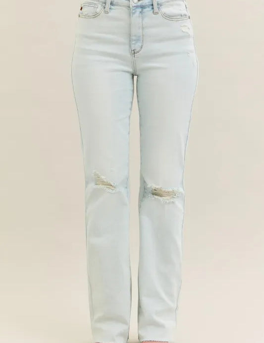 Judy Blue light blue distressed high-waist bootcut jeans plus size