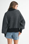 Black Aemi + Co Echo loose fit knit cardigan with white geometric pattern