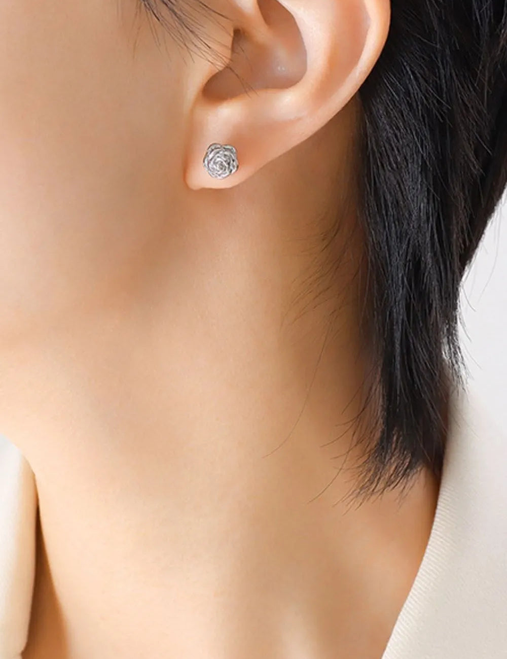 Silver One Size Titanium Steel Flower Stud Earrings | Earrings Daverri Fashions