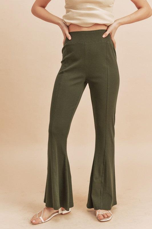 Army Green Aemi + Co High Waist Flare Pants | Pants Daverri Fashions