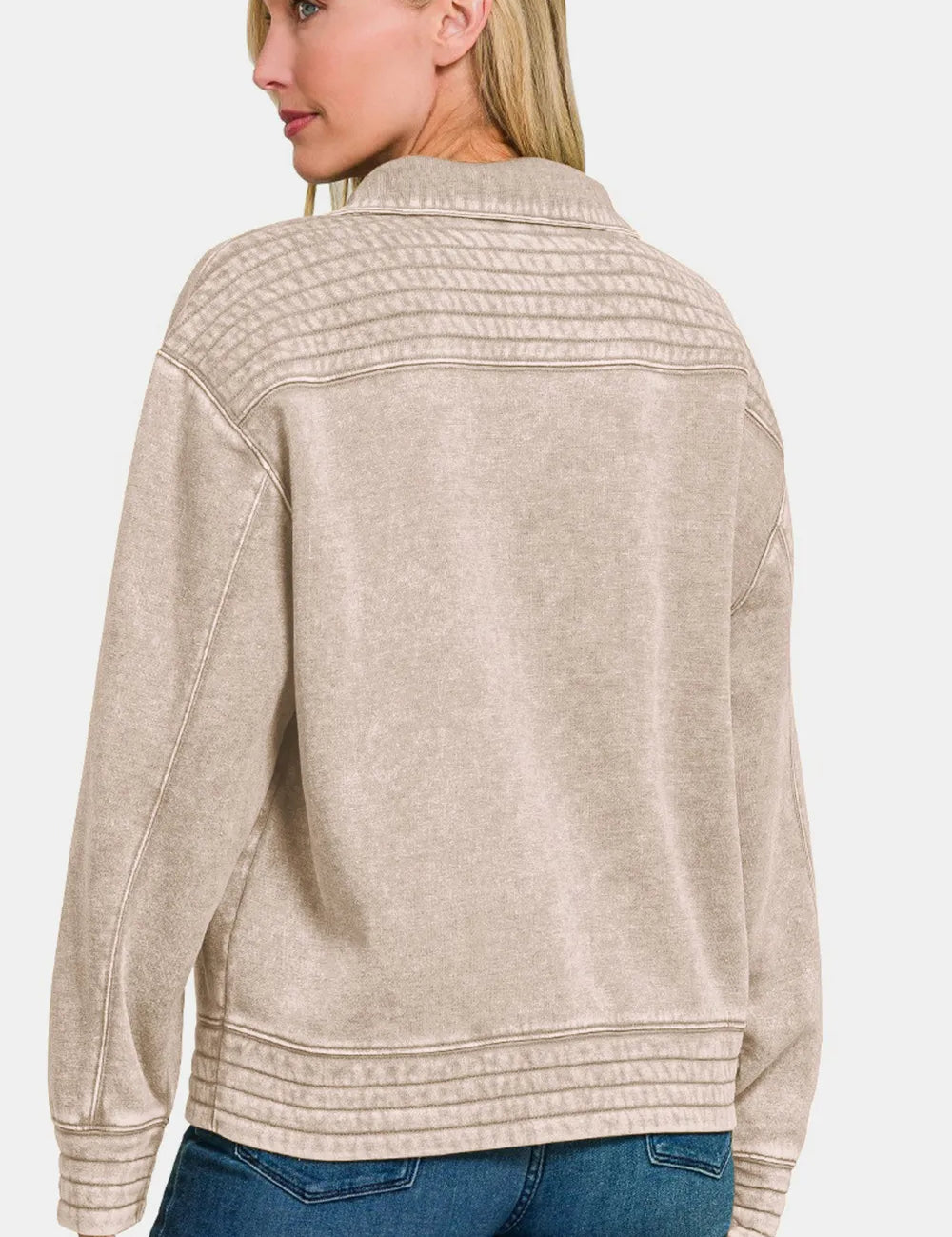 Zenana Acid Washed Half Snap Fleece Sweatshirt Ash Mocha | Sweatshirts Daverri Fashions