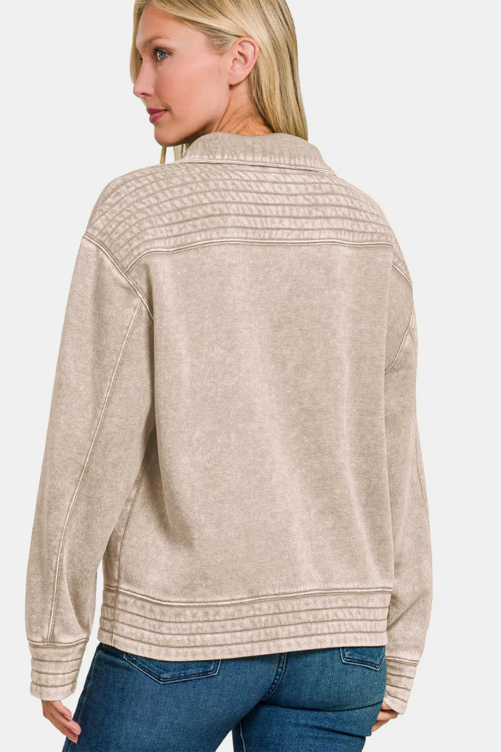 Zenana Acid Washed Half Snap Fleece Sweatshirt Ash Mocha | Sweatshirts Daverri Fashions