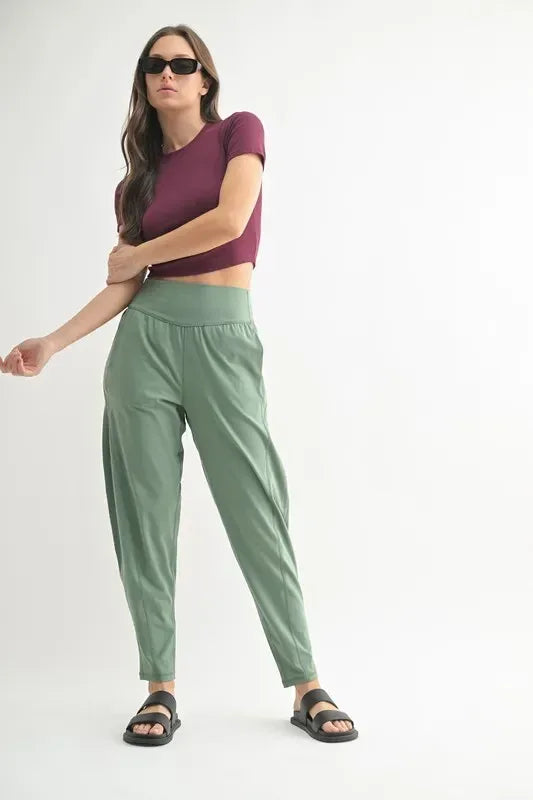 MONO B Flowbarrel High Waist Active Pants - DAVERRI FASHIONS