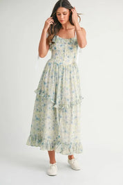 MABLE Floral Printed Shoulder Strap Midi Dress | Daverri Fashions