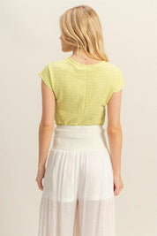 HYFVE Neon Yellow Textured Round Neck Cap Sleeve Knit Top | Tops Daverri Fashions