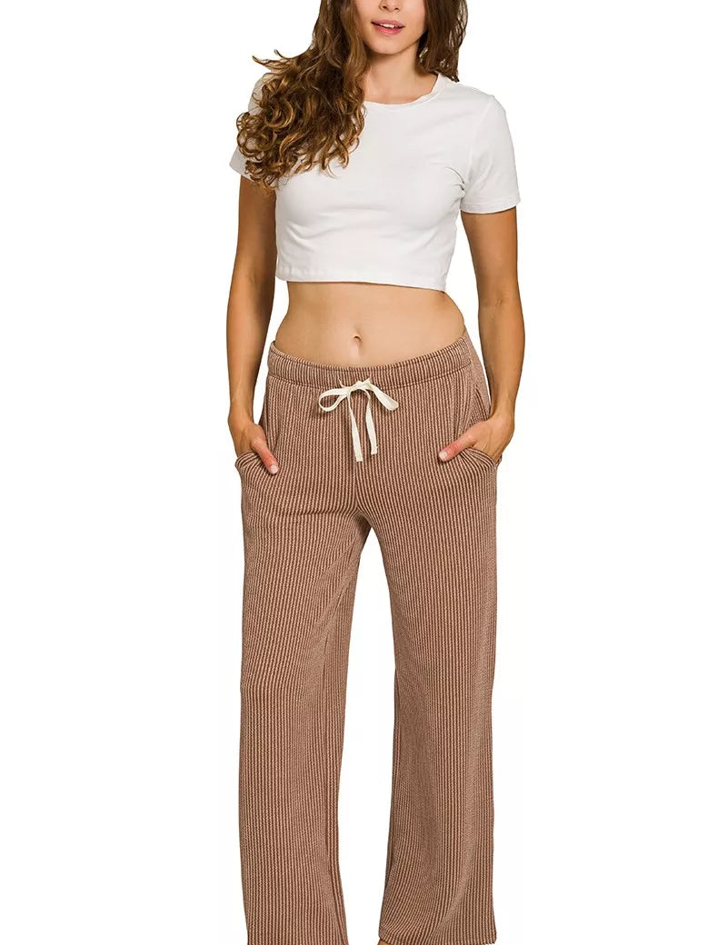 Zenana Raised Rib Short Sleeve Tee & Pants Set | Daverri Fashions