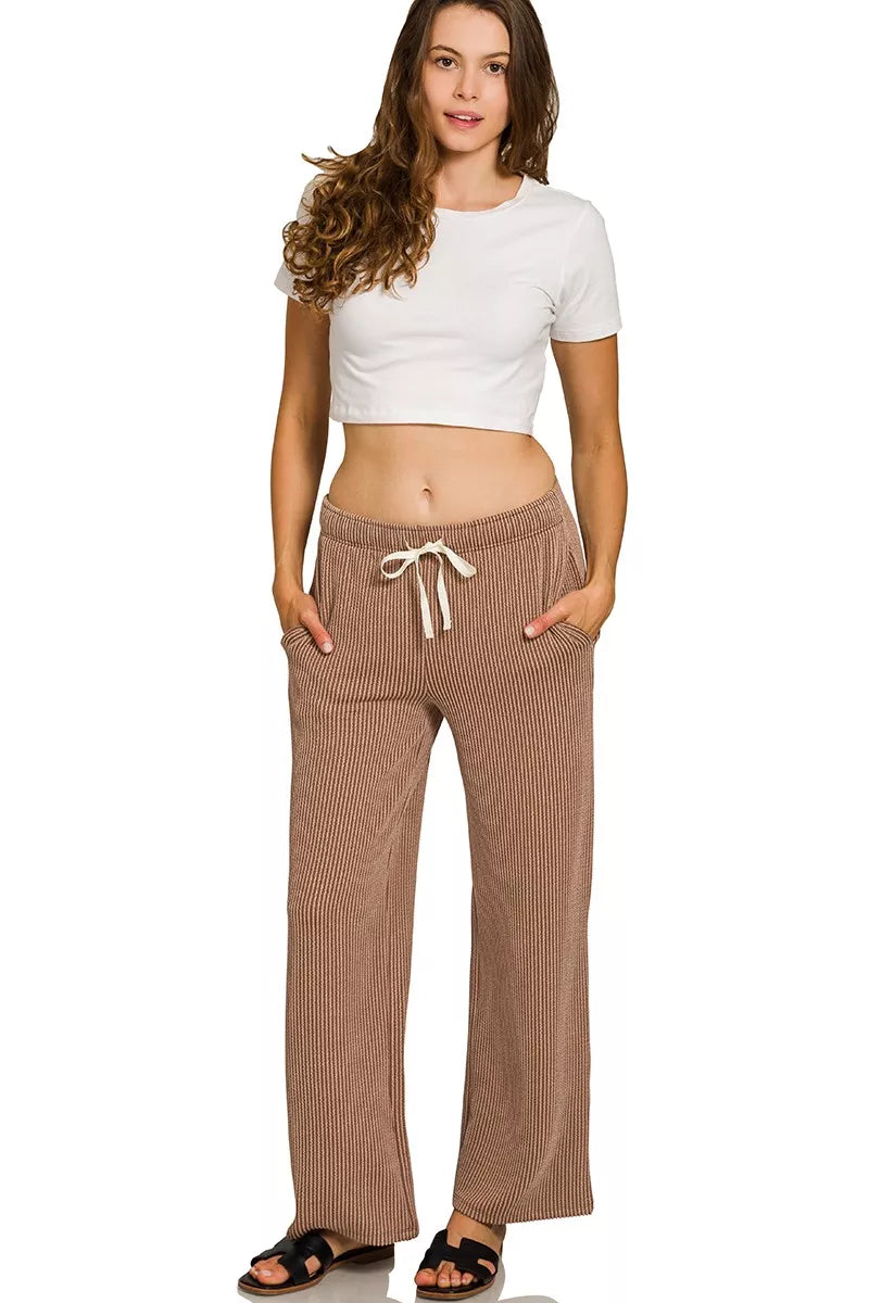 Zenana Raised Rib Short Sleeve Tee & Pants Set | Daverri Fashions