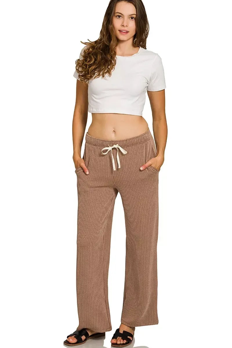 Zenana Raised Rib Short Sleeve Tee & Pants Set - DAVERRI FASHIONS