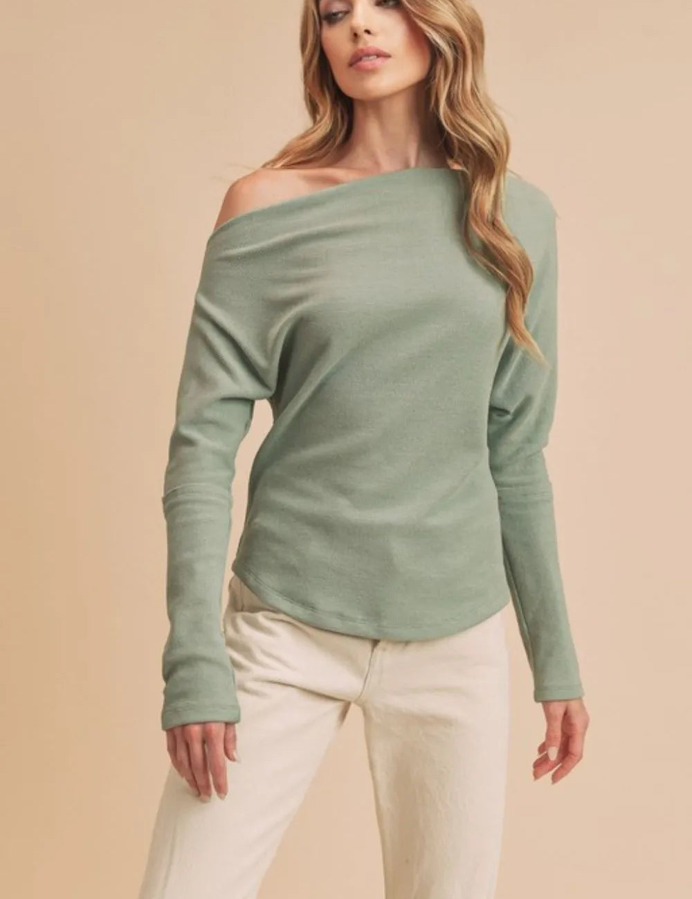 Sage Aemi + Co One Shoulder Long Sleeve Knit Top | Daverri Fashions