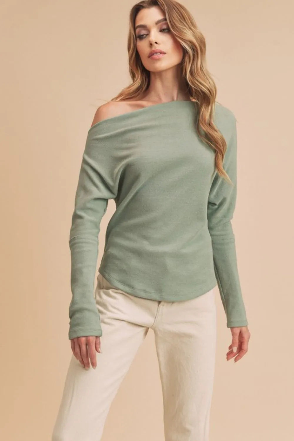 Sage Aemi + Co One Shoulder Long Sleeve Knit Top | Daverri Fashions