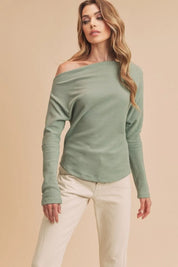 Sage Aemi + Co One Shoulder Long Sleeve Knit Top | Daverri Fashions