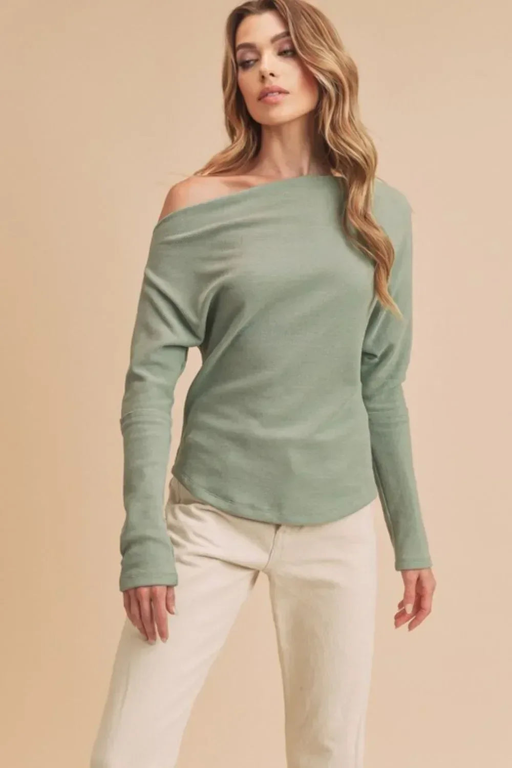 Aemi + Co One Shoulder Long Sleeve Knit Top - DAVERRI FASHIONS