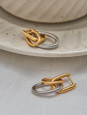Stainless Steel Two-Tone Interlocked Hoop Earrings | Earrings Daverri Fashions