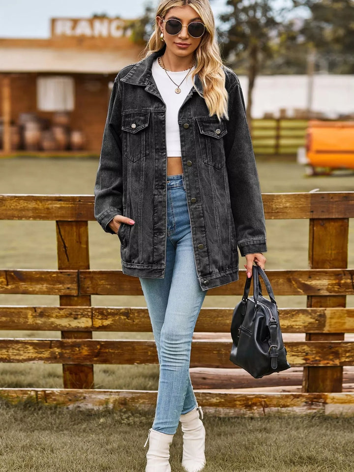 Button Up Long Sleeve Denim Jacket | Denim Jackets Daverri Fashions