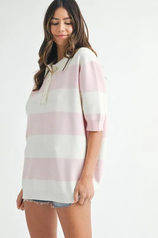 MABLE Oversized Stripe Polo Collar Sweater Sweaters