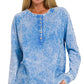 Zenana Washed French Terry Half Button Top - DAVERRI FASHIONS