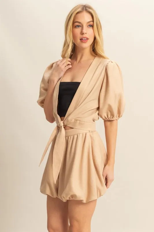 HYFVE Front Tie Top and Bubble Hem Shorts