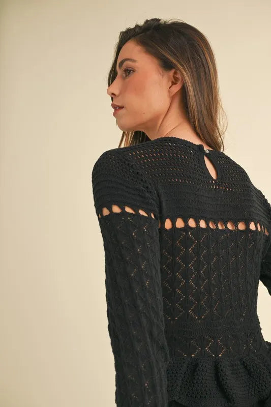 MABLE Long Sleeve Tiered Ruffle Knit Midi Dress