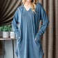 Heimish Ribbed Long Sleeve Hooded Dress Dk Denim Knee Length Dresses