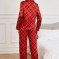 Plaid Button Up Long Sleeve Top and Pants Lounge Set - DAVERRI FASHIONS