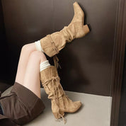 Rope Accent Point Toe Block Heel Boots | Boots Daverri Fashions