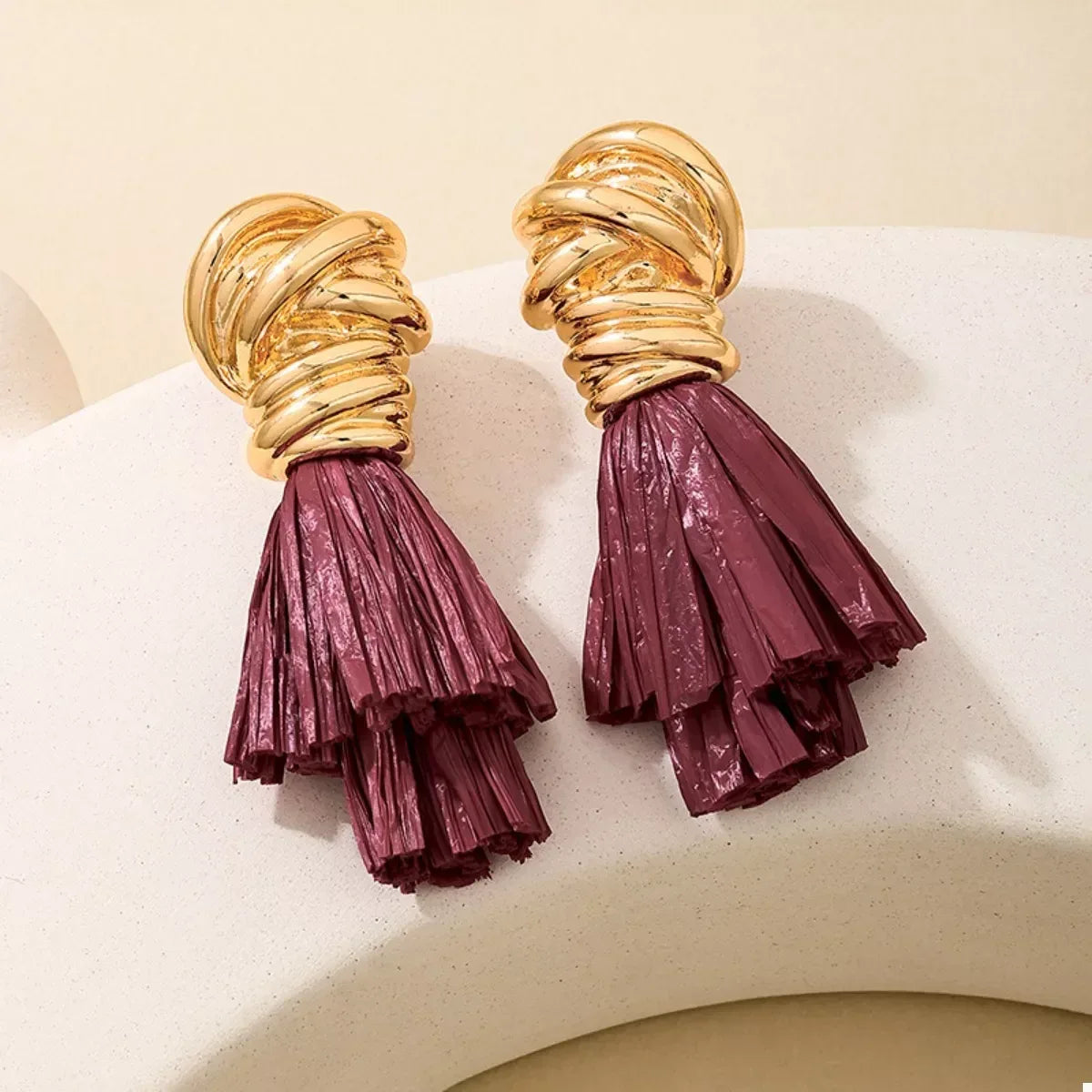 Golden Wire Wrapped Tassel Drop Earrings - DAVERRI FASHIONS