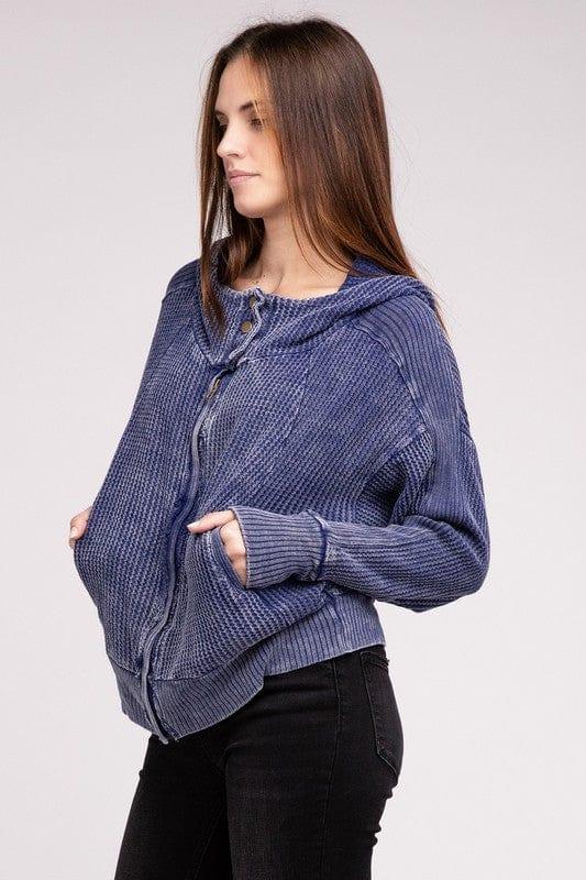 Zenana Acid Washed Hoodie Jacket Coats & Jackets