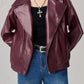 Zip Up Drop Shoulder Faux Leather Jacket - DAVERRI FASHIONS