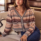 Cozy SO ME textured variegated cardigan in beige, brown, black stripes