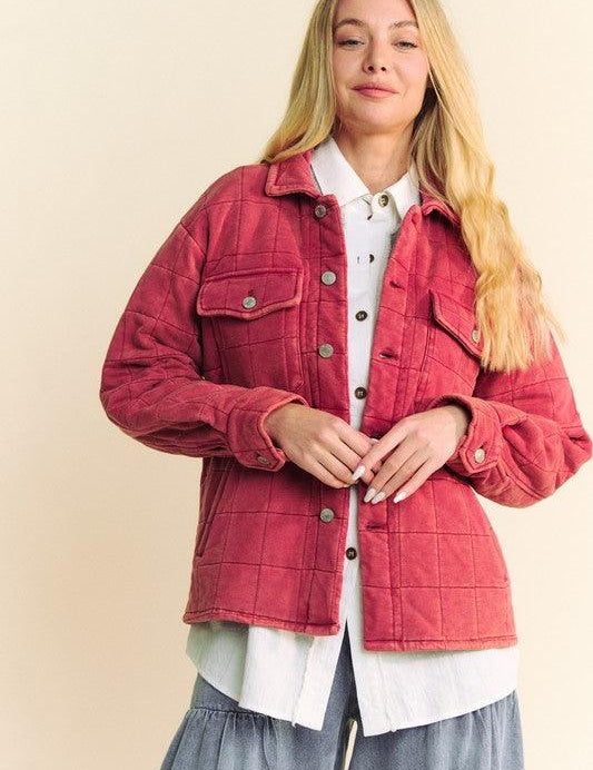 Davi & Dani Quilted Button Down Shacket with Chest Pockets | Shackets Daverri Fashions