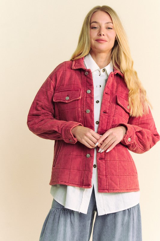 Davi & Dani Quilted Button Down Shacket with Chest Pockets Shackets