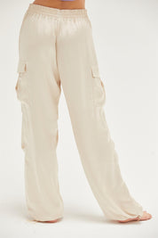 Satin Drawstring Hem Cargo Pants Bottoms