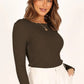 Lettuce Edge Round Neck Long Sleeve Top - DAVERRI FASHIONS