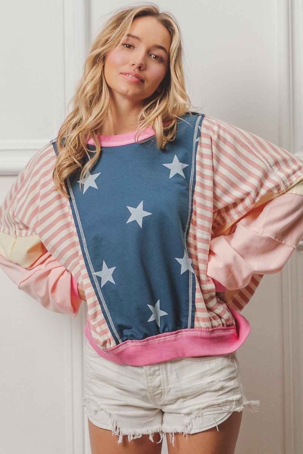 BiBi Stars and Stripes Round Neck Long Sleeve Top XL Tops