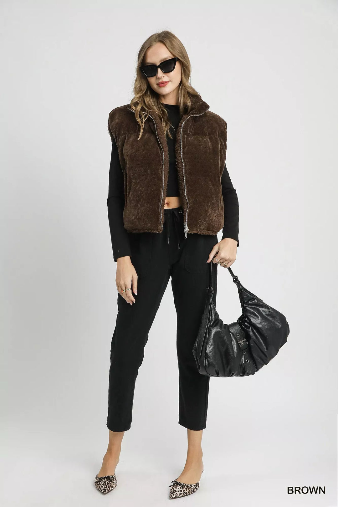 Umgee Sherpa-Lined Zip Vest with Drawstring Hem | Vest Jackets Daverri Fashions