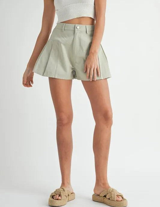 MABLE Pleated High Waist Twill Shorts | Daverri Fashions