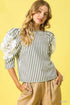 Umgee Striped Lace Puff Sleeve Blouse Black