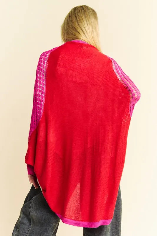 Davi & Dani Openwork Contrast Open Front Cardigan Cardigans