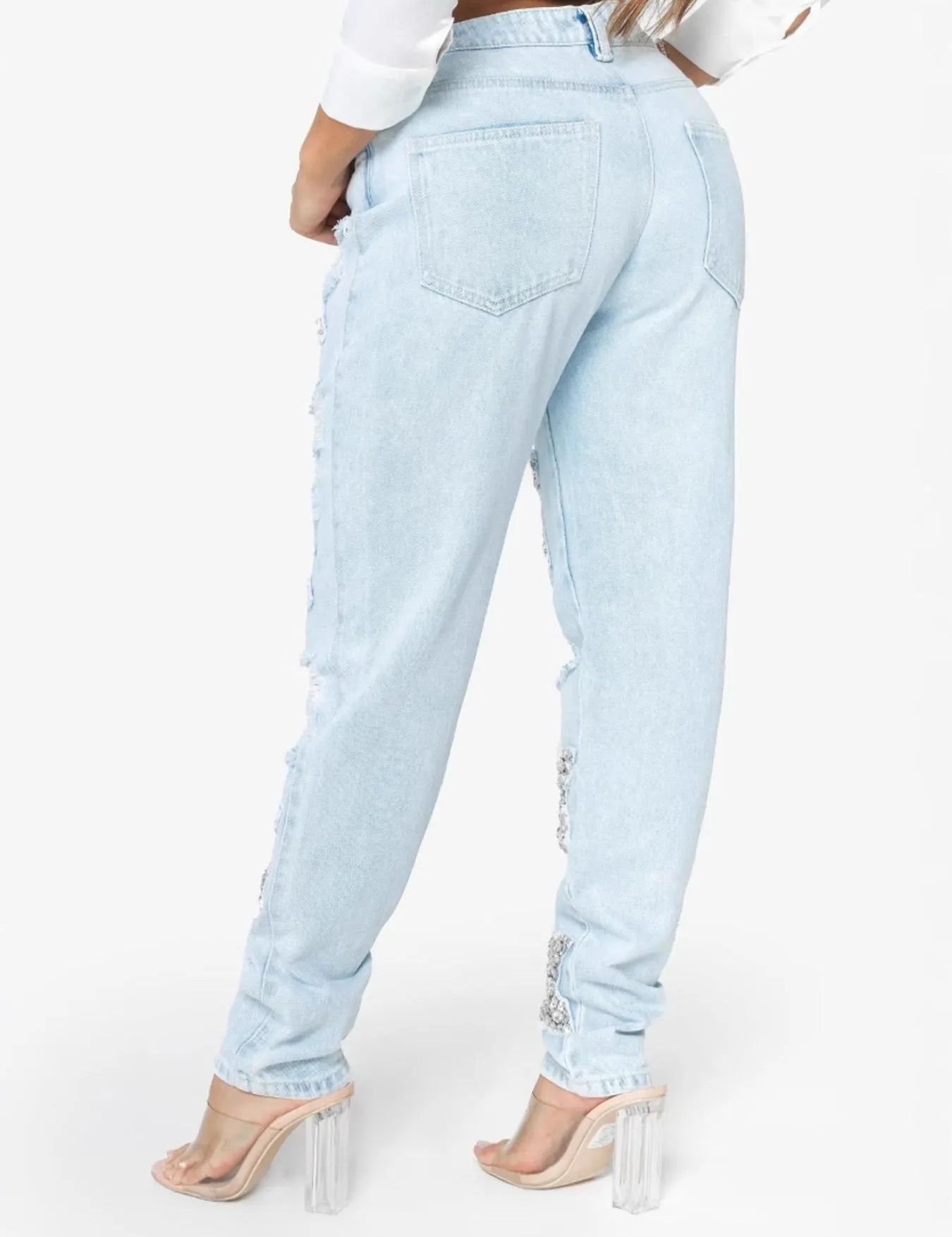 Distressed Star Wash Boyfriend Jeans | Jeans Daverri Fashions