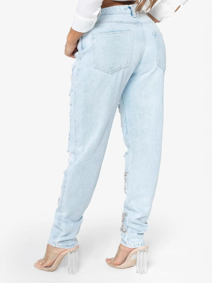 Distressed Star Wash Boyfriend Jeans | Jeans Daverri Fashions