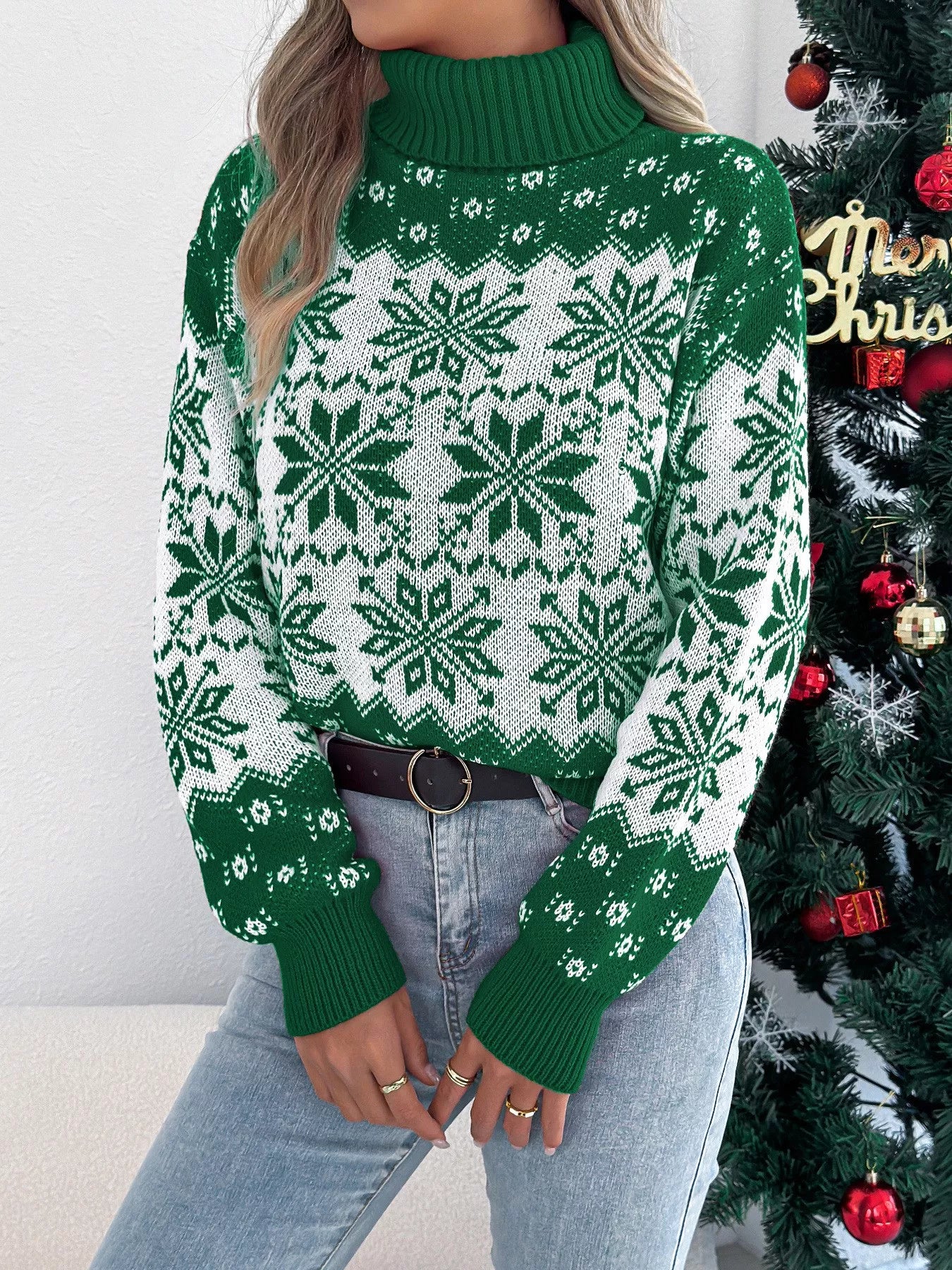 Christmas Snowflake Turtleneck Long Sleeve Sweater | Sweaters Daverri Fashions