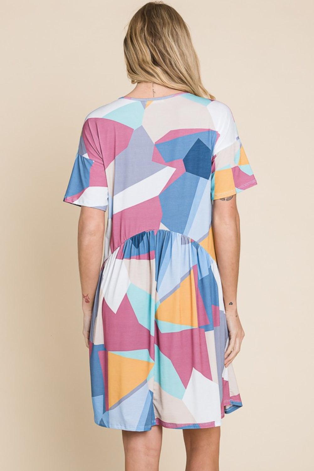 BomBom Ruched Color Block Short Sleeve Dress Midi Dresses