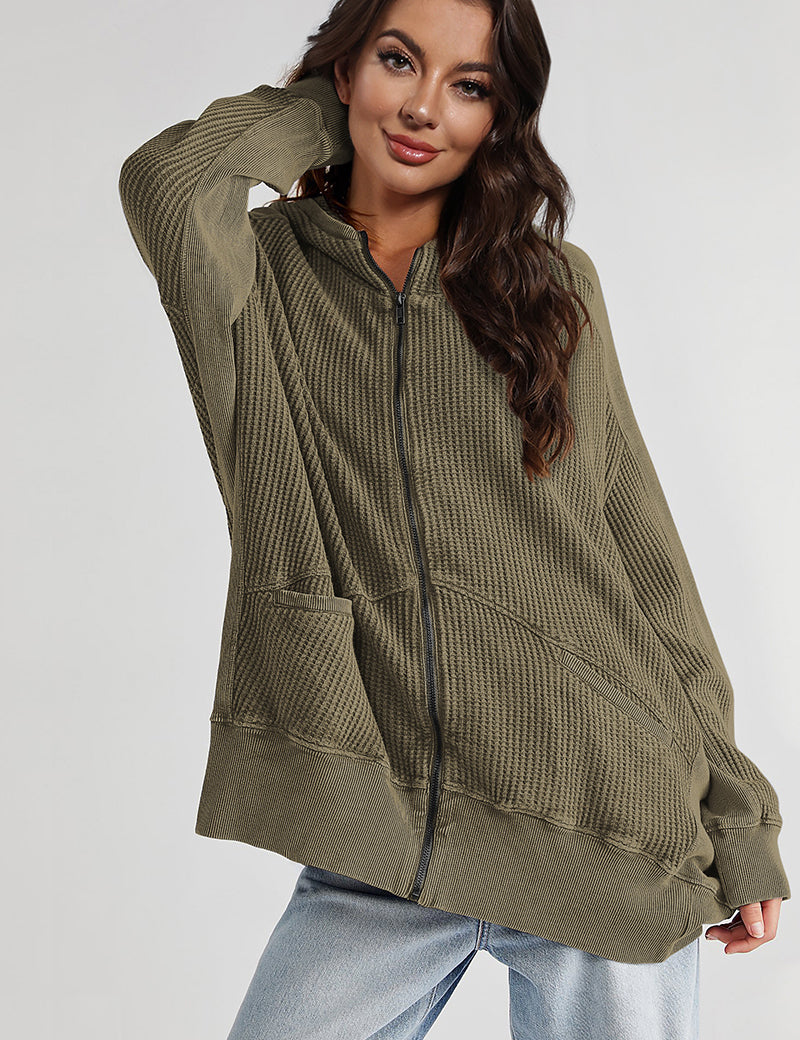 Army Green Zip-Up Long Sleeve Jacket | Jackets Daverri Fashions