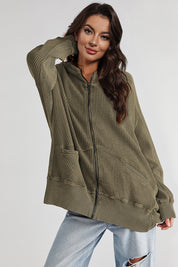 Army Green Zip-Up Long Sleeve Jacket | Jackets Daverri Fashions