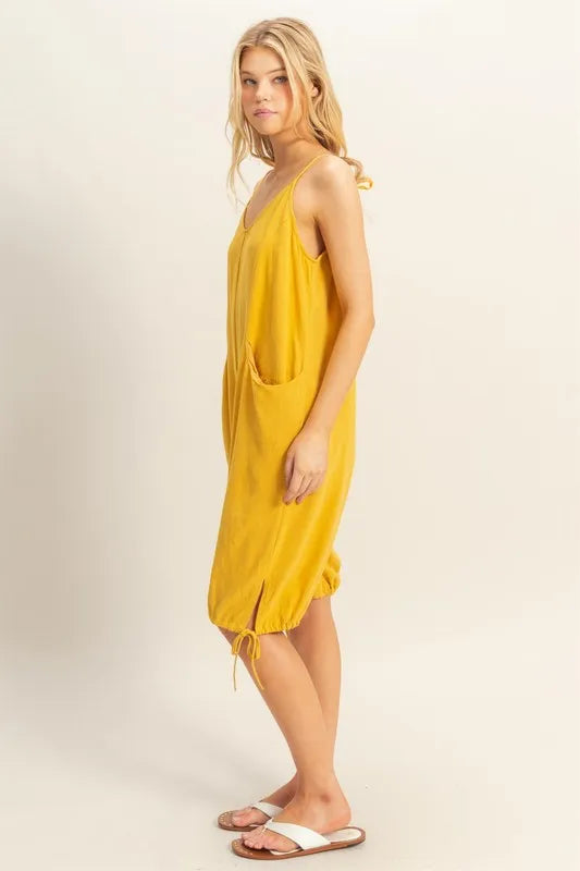 HYFVE V-Neck Pocket Detail Side Tie Hem Romper Rompers