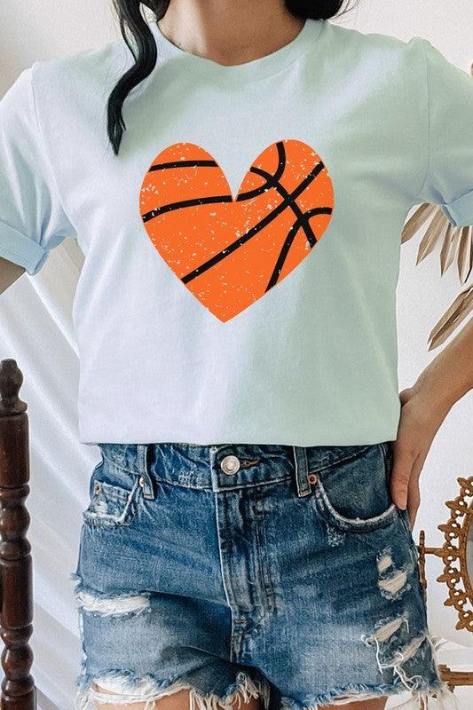 Distressed Basketball Hearts Sports Graphic Tee Heather Ice Blue Graphic Tees